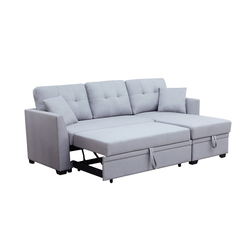 Pemberly Row 3-Seat Modern Fabric Sleeper Sectional Sofa with Storage in Ash