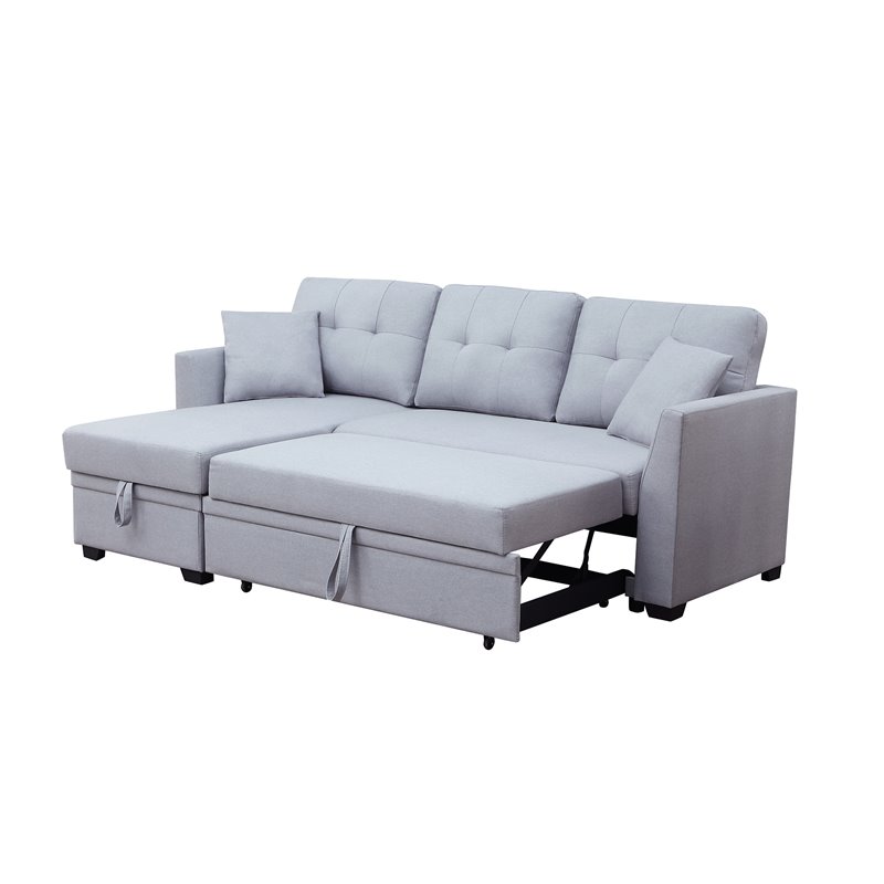 Pemberly Row 3-Seat Modern Fabric Sleeper Sectional Sofa with Storage in Ash