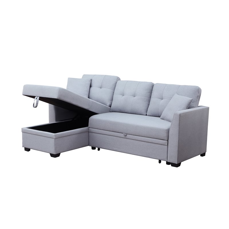 Pemberly Row 3-Seat Modern Fabric Sleeper Sectional Sofa with Storage in Ash