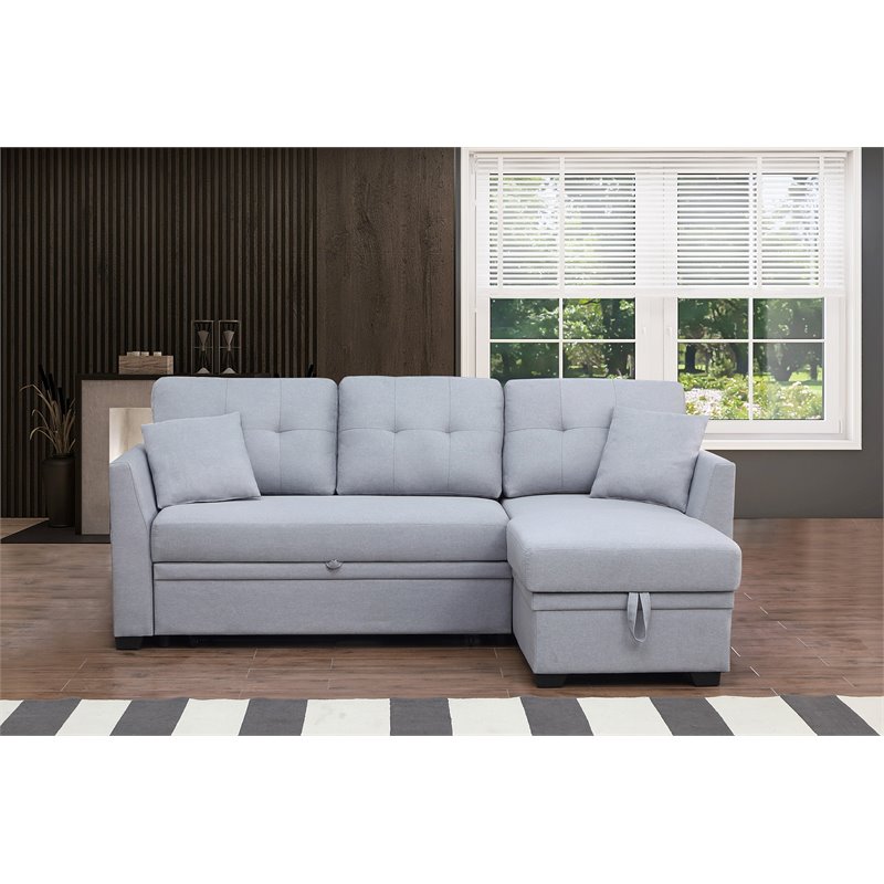 Pemberly Row 3-Seat Modern Fabric Sleeper Sectional Sofa with Storage in Ash