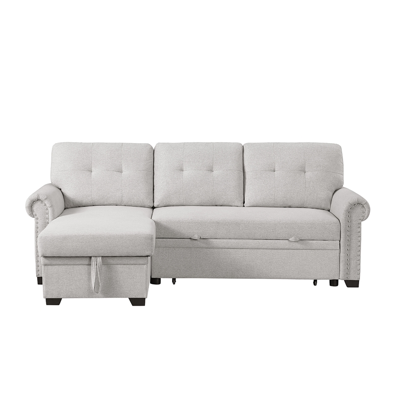 Pemberly Row Reversible Fabric Sleeper Sofa with Storage Chaise in Light Gray