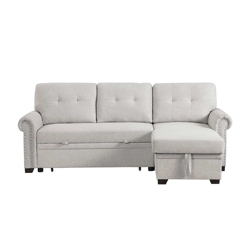 Pemberly Row Reversible Fabric Sleeper Sofa with Storage Chaise in Light Gray
