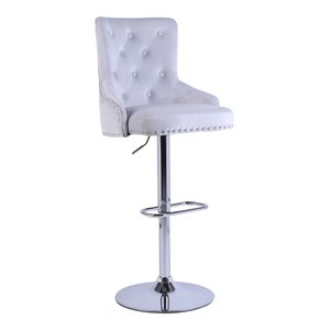 Pemberly Row 43.7&quot-51.6&quot Adjustable Swivel Velvet Bar Stools in Ash (Set of 3)