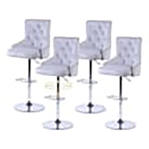Pemberly Row Adjustable Modern Velvet Swivel Bar Stool in Silver (Set of 4)