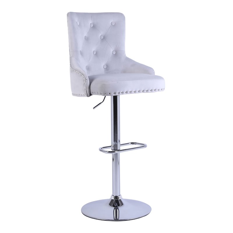 Pemberly Row Adjustable Modern Velvet Swivel Bar Stool in Silver (Set of 4)