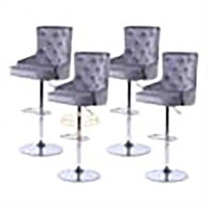 Pemberly Row Adjustable Modern Velvet Swivel Bar Stool in Gray (Set of 4)