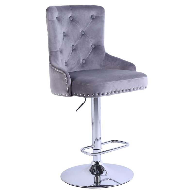 Pemberly Row Adjustable Modern Velvet Swivel Bar Stool in Gray (Set of 4)