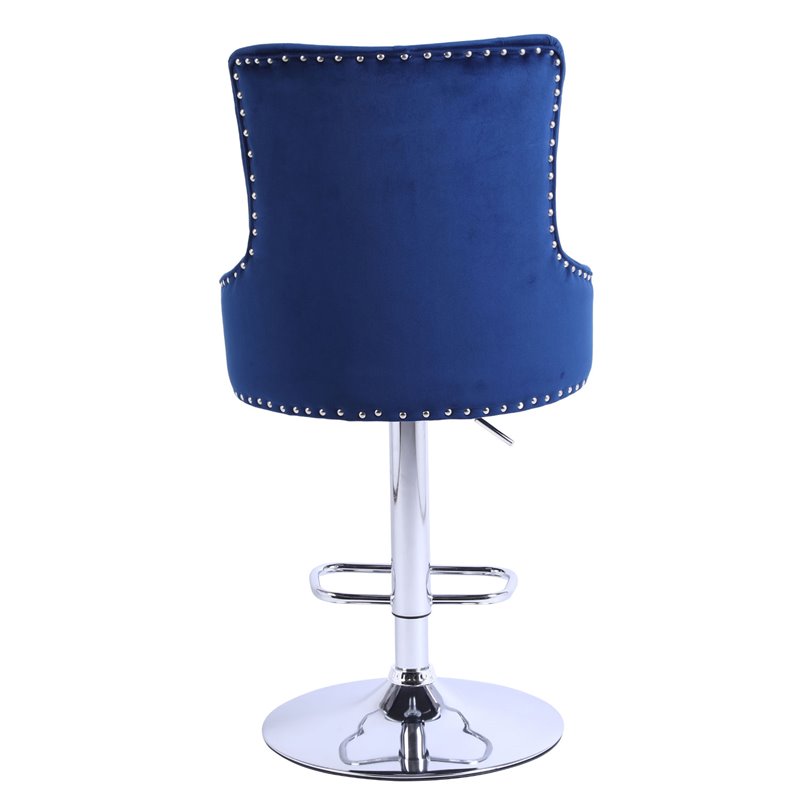 Pemberly Row Adjustable Modern Velvet Swivel Bar Stool in Navy (Set of 4)