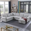 Pemberly Row-Modern Slepper Sofa with chase in Light Gray fabric with nail trim
