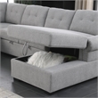 Pemberly Row-Modern Slepper Sofa with chase in Light Gray fabric with nail trim