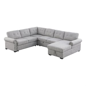 Pemberly Row-Modern Slepper Sofa with chase in Light Gray fabric with nail trim