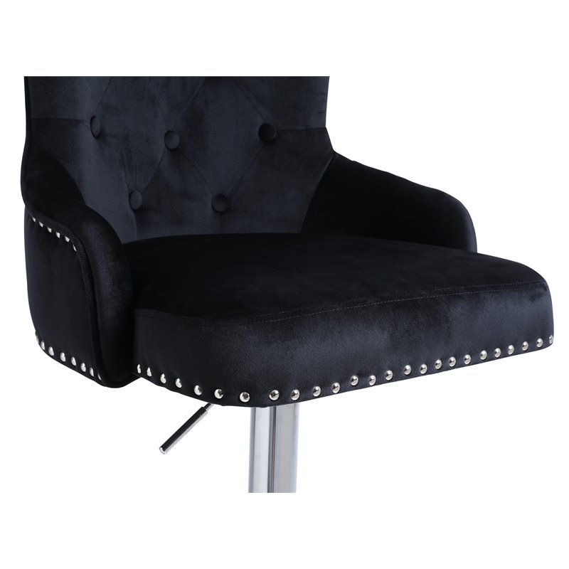 Pemberly Row Adjustable Modern Velvet Swivel Bar Stool in Black (Set of 4)