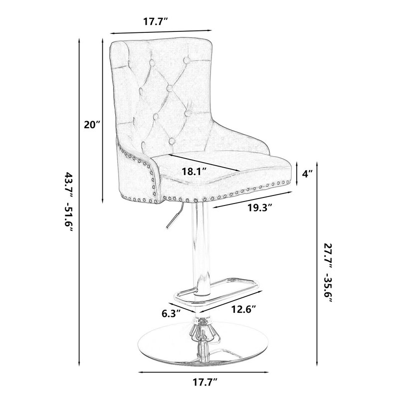 Pemberly Row Adjustable Modern Velvet Swivel Bar Stool in Black (Set of 4)