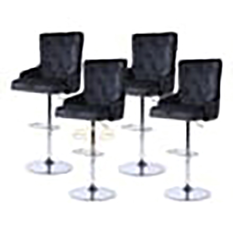 Pemberly Row Adjustable Modern Velvet Swivel Bar Stool in Black (Set of 4)