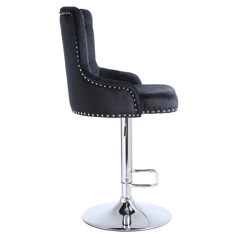 Pemberly Row Adjustable Modern Velvet Swivel Bar Stool in Black (Set of 4)