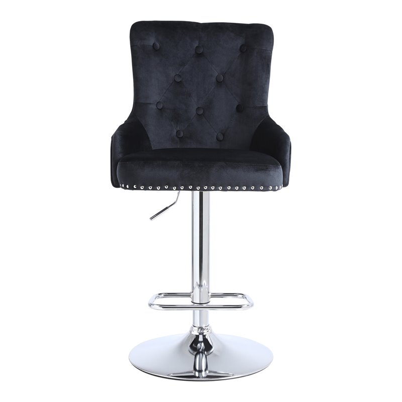 Pemberly Row Adjustable Modern Velvet Swivel Bar Stool in Black (Set of 4)