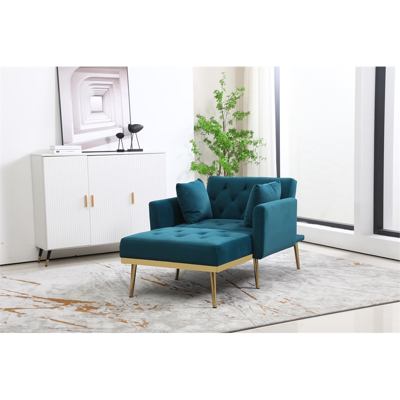 Pemberly Row Adjustable Mid-Century Velvet Chair & Ottoman in Jasper Green