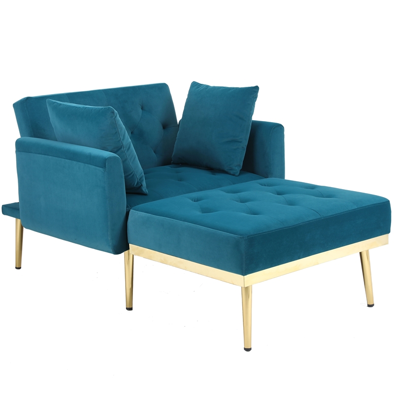Pemberly Row Adjustable Mid-Century Velvet Chair & Ottoman in Jasper Green