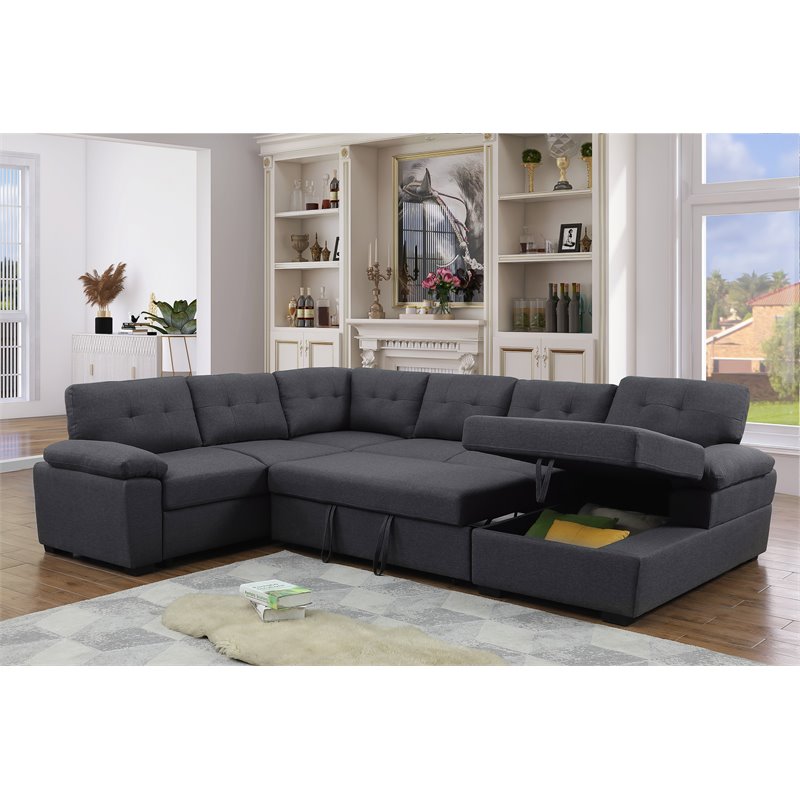 Pemberly Row 5-Seat Fabric Sleeper Sectional Sofa with Storage in Dark Gray