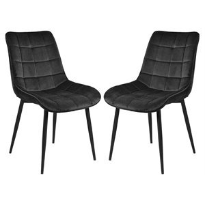Pemberly Row 17.8&quot Velvet Dining Chairs with Metal Legs in Black (Set of 2)