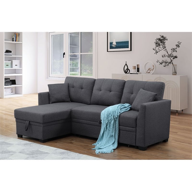 Pemberly Row 3-Seat Fabric Sleeper Sectional Sofa with Storage in Dark Gray