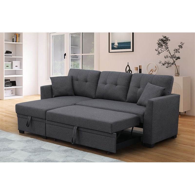 Pemberly Row 3-Seat Fabric Sleeper Sectional Sofa with Storage in Dark Gray