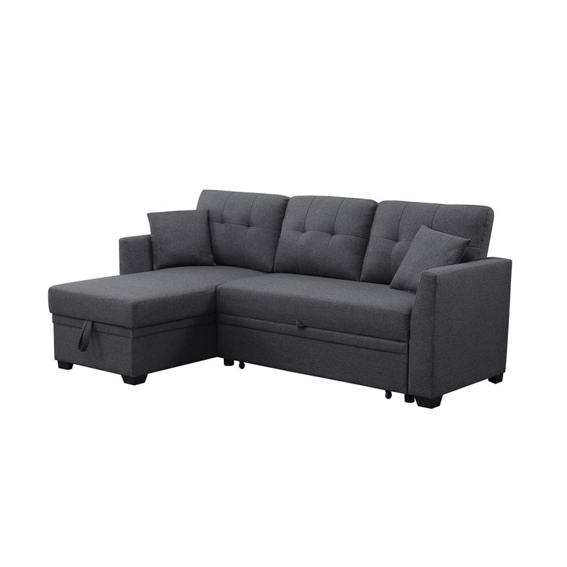 Pemberly Row 3-Seat Fabric Sleeper Sectional Sofa with Storage in Dark Gray