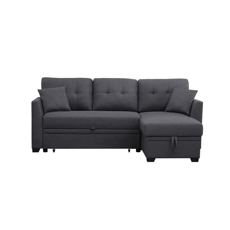 Pemberly Row 3-Seat Fabric Sleeper Sectional Sofa with Storage in Dark Gray