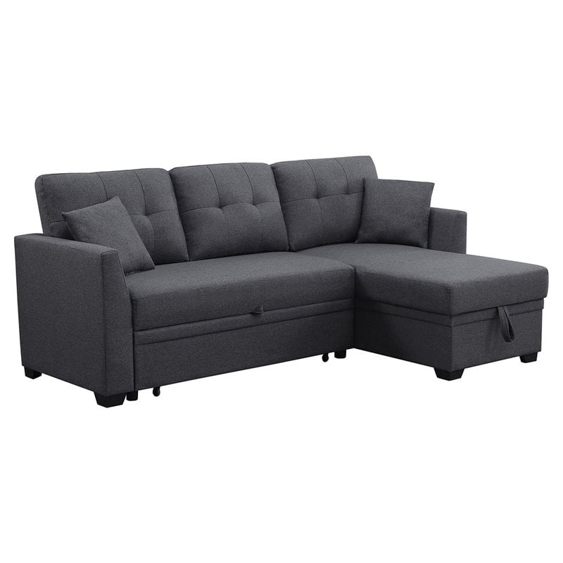 Pemberly Row 3-Seat Fabric Sleeper Sectional Sofa with Storage in Dark Gray