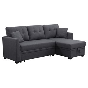 Pemberly Row 3-Seat Fabric Sleeper Sectional Sofa with Storage in Dark Gray