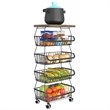 Pemberly Row 5-Tier Metal Utility Carts w/ Lockable Casters & Flat Top in Black