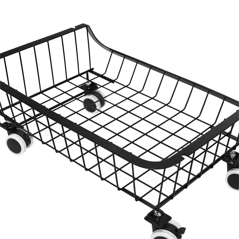 Pemberly Row 5-Tier Metal Utility Carts w/ Lockable Casters & Flat Top in Black