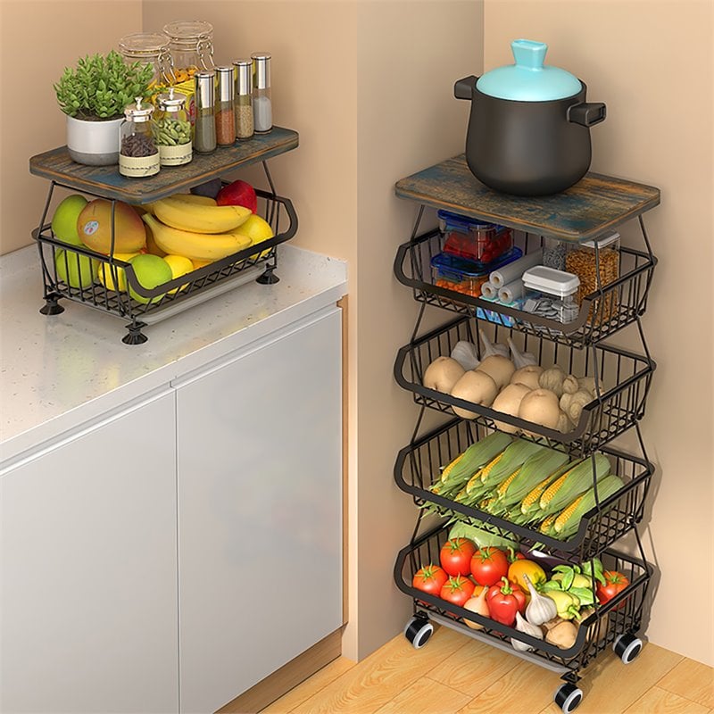 Pemberly Row 5-Tier Metal Utility Carts w/ Lockable Casters & Flat Top in Black