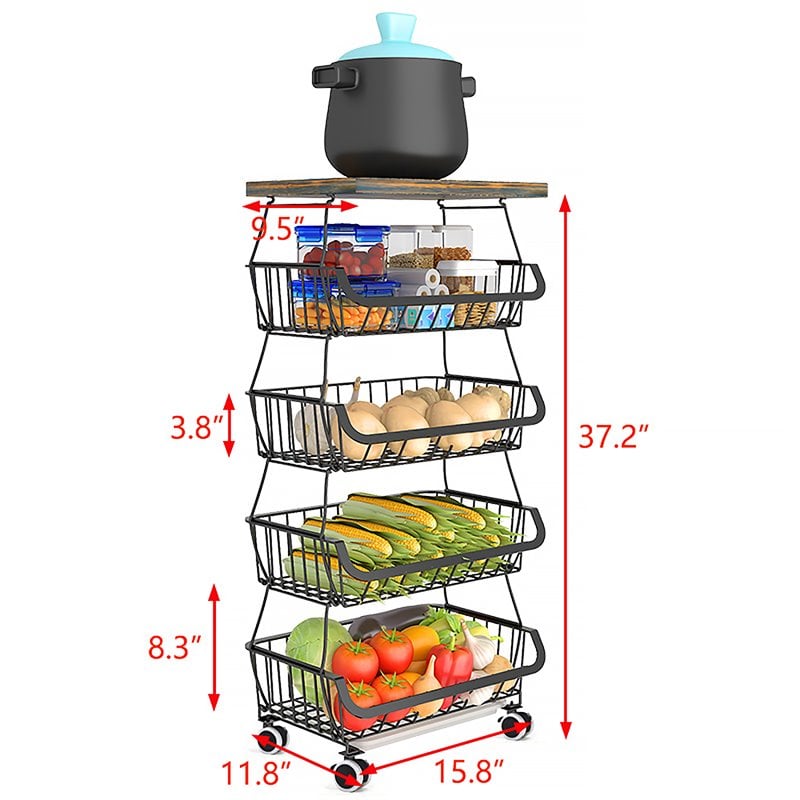 Pemberly Row 5-Tier Metal Utility Carts w/ Lockable Casters & Flat Top in Black