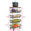 Pemberly Row 5-Tier Metal Utility Carts w/ Lockable Casters & Flat Top in Black
