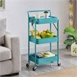 Pemberly Row 3-Tier Metal Storage Utility Rolling Cart with Foldable in Blue