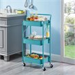 Pemberly Row 3-Tier Metal Storage Utility Rolling Cart with Foldable in Blue