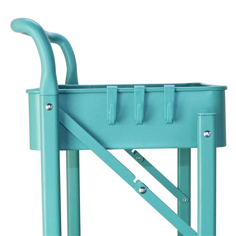 Pemberly Row 3-Tier Metal Storage Utility Rolling Cart with Foldable in Blue