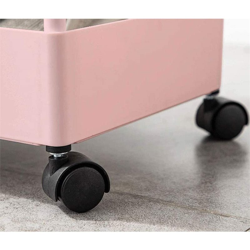 Pemberly Row 4-Tier Plastic Storage Rolling Cart with Slim Shelves in Pink
