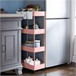 Pemberly Row 4-Tier Plastic Storage Rolling Cart with Slim Shelves in Pink