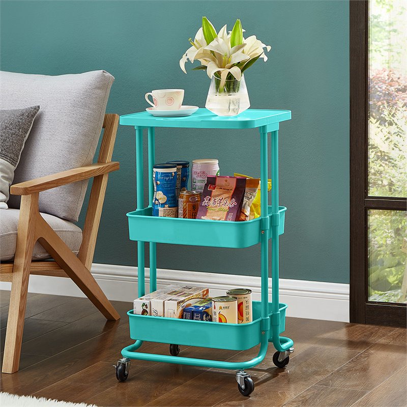 Pemberly Row 2-Tier Table Top Plastic Storage Trolley Rolling Cart in Blue