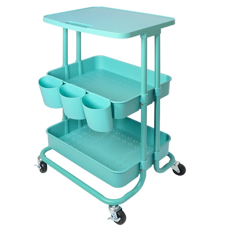 Pemberly Row 2-Tier Table Top Plastic Storage Trolley Rolling Cart in Blue