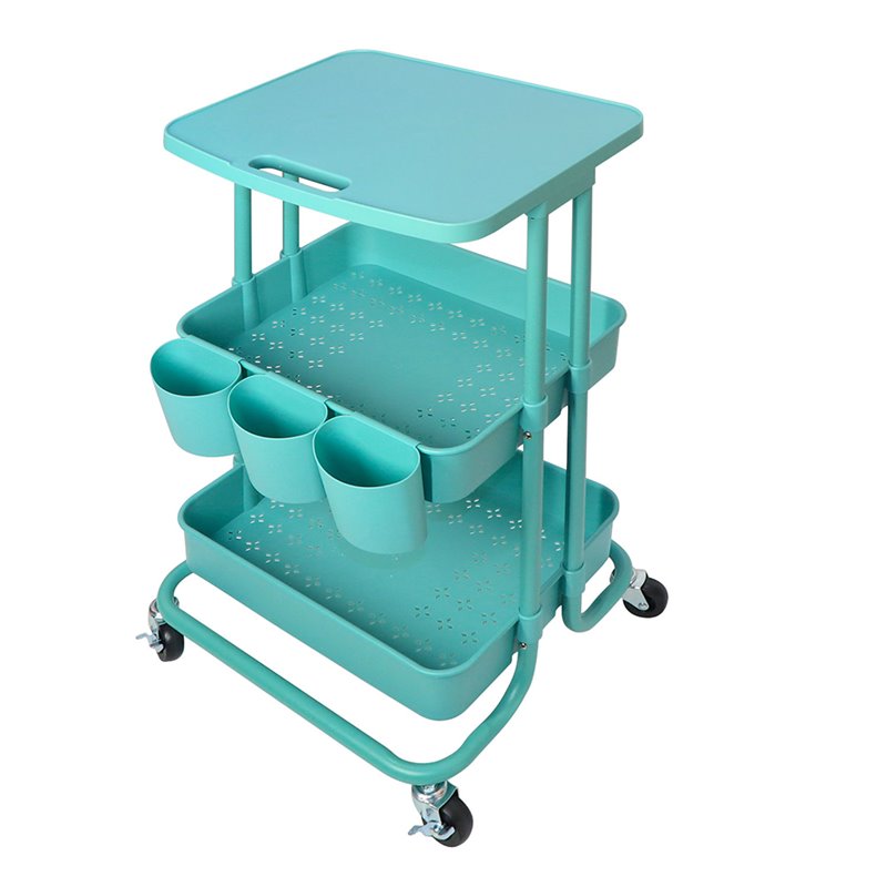 Pemberly Row 2-Tier Table Top Plastic Storage Trolley Rolling Cart in Blue