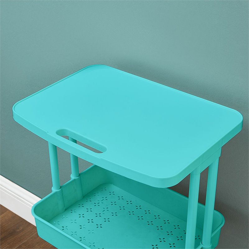 Pemberly Row 2-Tier Table Top Plastic Storage Trolley Rolling Cart in Blue