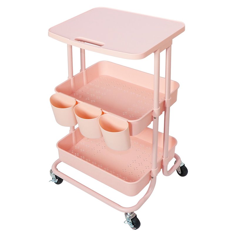 Pemberly Row 2-Tier Table Top Plastic Storage Trolley Rolling Cart in Pink
