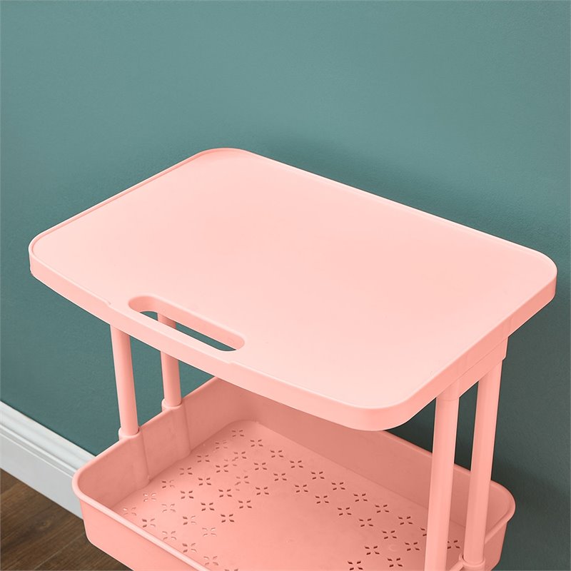 Pemberly Row 2-Tier Table Top Plastic Storage Trolley Rolling Cart in Pink