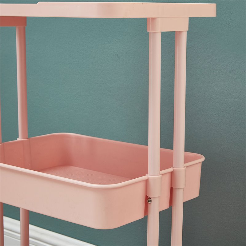 Pemberly Row 2-Tier Table Top Plastic Storage Trolley Rolling Cart in Pink