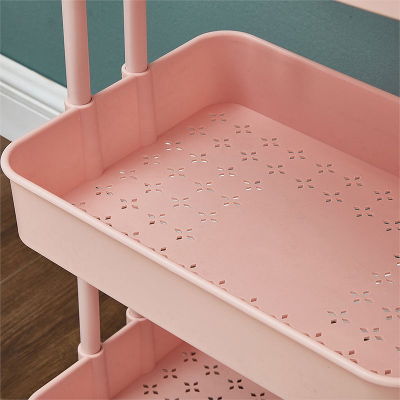 Pemberly Row 2-Tier Table Top Plastic Storage Trolley Rolling Cart in Pink