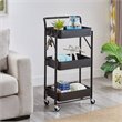 Pemberly Row 3-Tier Metal Storage Utility Rolling Cart with Foldable in Black