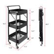 Pemberly Row 3-Tier Metal Storage Utility Rolling Cart with Foldable in Black